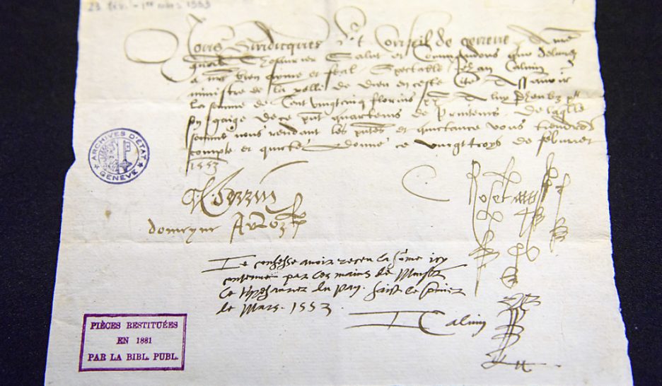 Le canton récupère un reçu signé par Calvin